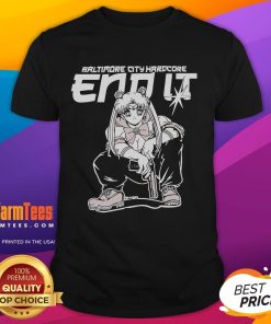 Alt Text: Cute Baltimore City Hardcore End It Usagi Tsukino Sailor Moon T-Shirt featuring vibrant graphic design and playful style.