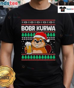 Funny Christmas Beer T-Shirt featuring a cute Bobr Kurwa Bober design, perfect for holiday celebrations and festive gatherings.