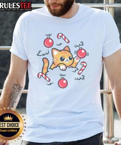 Cute cat on the Christmas tree t-shirt featuring an adorable feline surrounded by festive decorations.