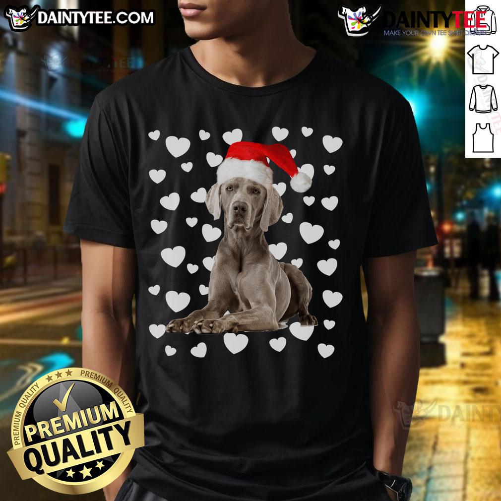 Cute Christmas Weimaraner Santa Hat Holiday Dog T Shirt Cute Christmas Weimaraner wearing a Santa hat on a holiday dog t-shirt, perfect for festive pet celebrations.