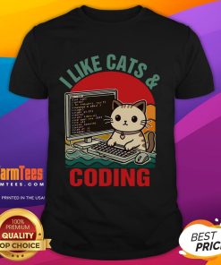 Alt Text: Cute Coder T-Shirt for Cat Lovers featuring a playful design perfect for cat dads who love coding and felines.