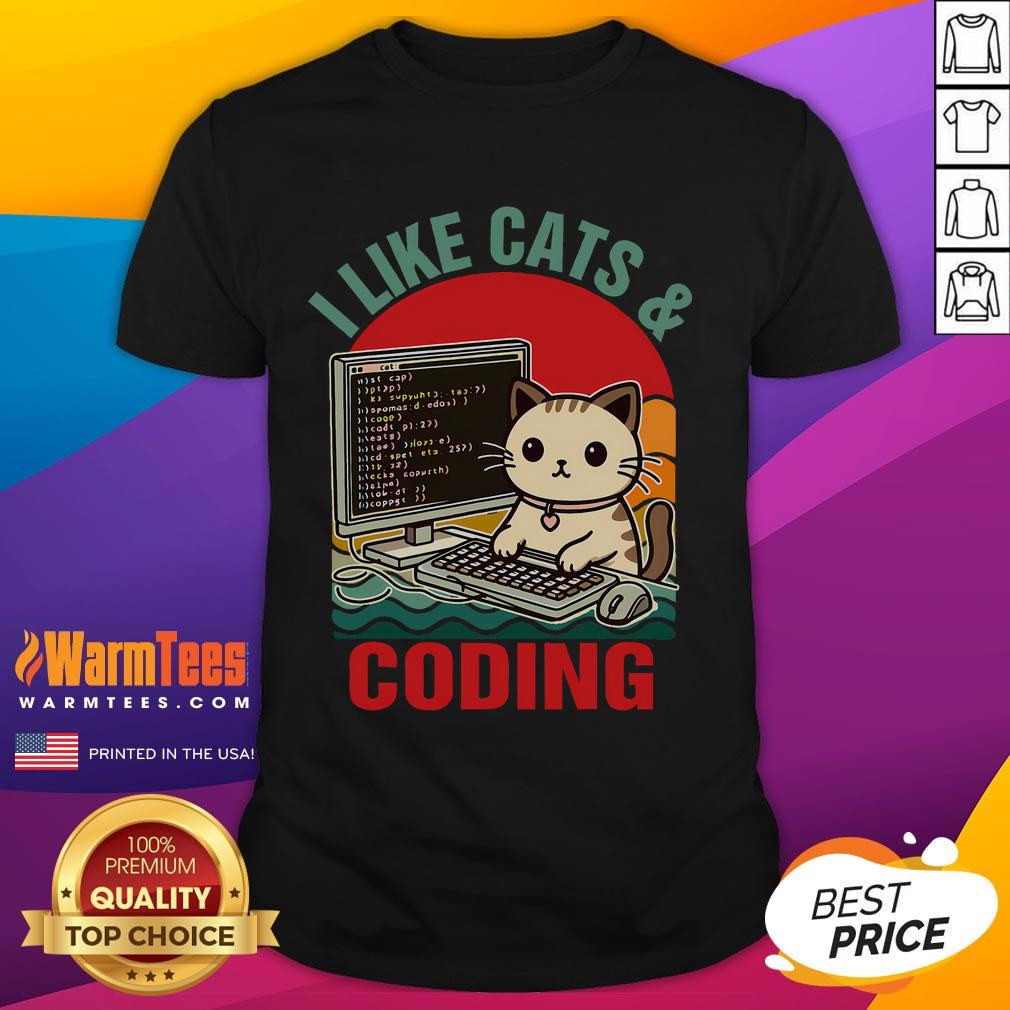 Cute Coder Programmer Cat Lover Cat Dad I Like Cats And Coding T Shirt Alt Text: Cute Coder T-Shirt for Cat Lovers featuring a playful design perfect for cat dads who love coding and felines.