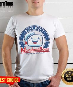 Alt Text: Cute Ghostbusters Stay Puft Marshmallows T-Shirt featuring retro 80s cult movie design, perfect for fans.