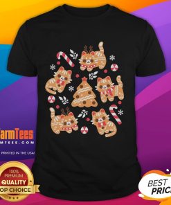 Adorable Cute Gingerbread Cats T-Shirt featuring festive cat designs perfect for holidays and cat lovers.
