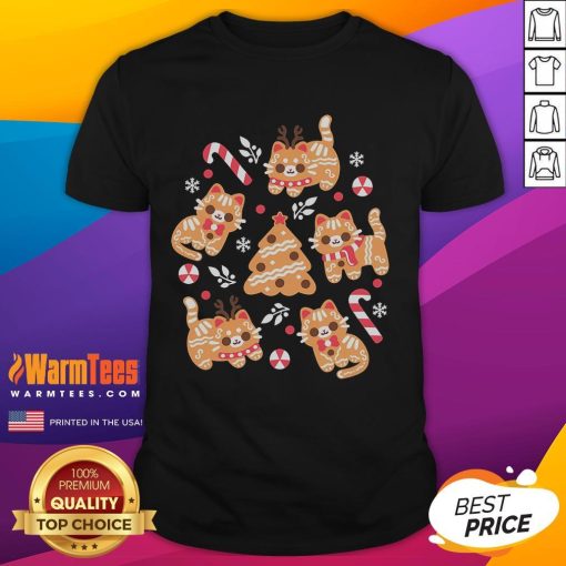 Adorable Cute Gingerbread Cats T-Shirt featuring festive cat designs perfect for holidays and cat lovers.