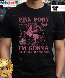 Alt Text: Cute girl wearing a I'm Gonna Keep On Dancing T-shirt at a pony club, showcasing joy and love for dancing.