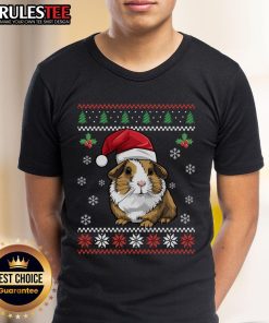 Adorable guinea pig wearing a festive Santa hat on a cute Ugly Christmas Xmas T-Shirt design for holiday cheer.