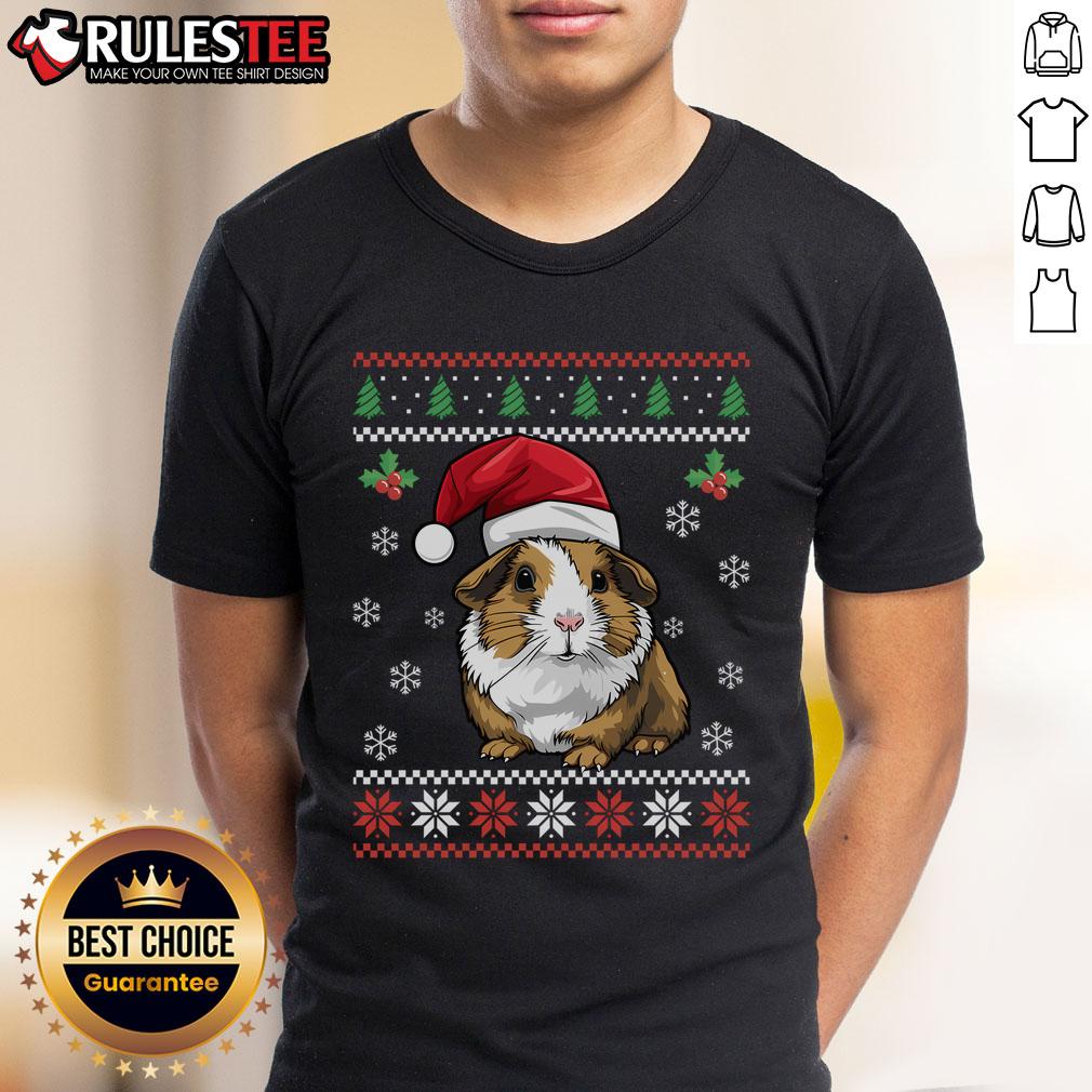 Cute Guinea Pig Ugly Christmas Xmas T Shirt Adorable guinea pig wearing a festive Santa hat on a cute Ugly Christmas Xmas T-Shirt design for holiday cheer.