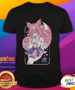 Alt Text: Adorable Hachi Gyaru anime fox girl graphic on a trendy t-shirt, perfect for anime and fashion lovers.