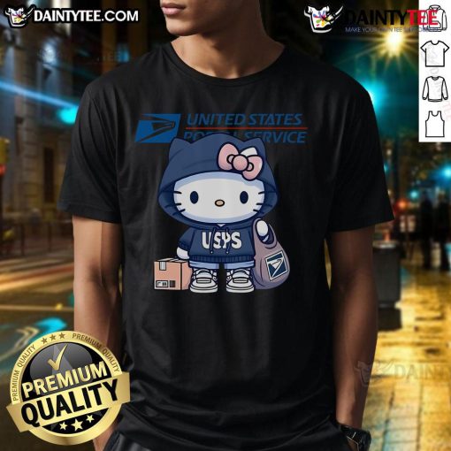 Alt Text: Cute Hello Kitty United States Postal Service T-Shirt featuring an adorable design perfect for fans and collectors.