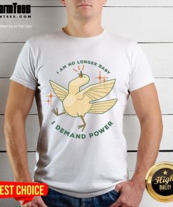 Alt Text: Cute I Am No Longer Baby I Demand Power Absolute Goose T-Shirt design featuring a playful goose illustration.