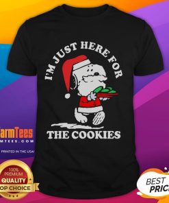 Cute Snoopy Christmas T-Shirt featuring 'I'm Just Here For The Cookies' design, perfect for holiday celebrations.