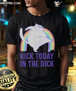 Alt Text: Cute kick today in the Dick White cat pastel rainbow t-shirt featuring vibrant colors and playful design.