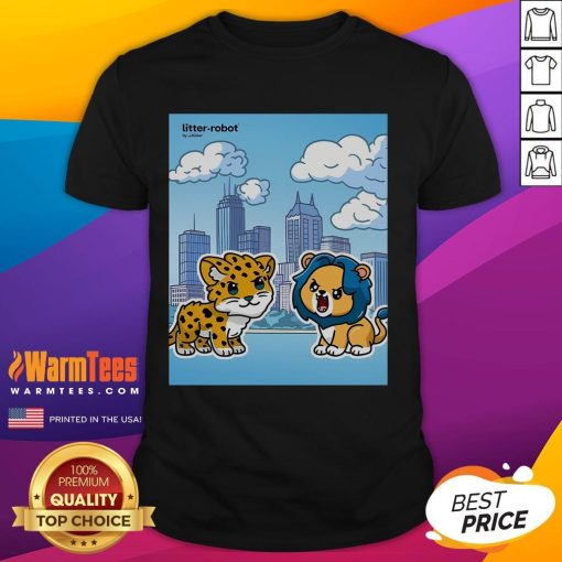 Adorable NFL Jacksonville Jaguars vs Detroit Lions Caturday Litter Robot poster t-shirt featuring playful cat design.