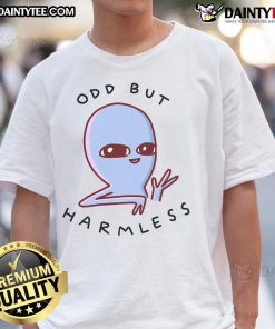 Cute Odd But Harmless Strange Planet T-Shirt featuring a whimsical alien design on a colorful background.