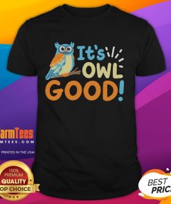 Cute owl design on 'It's Owl Good' T-shirt, perfect for owl lovers and casual wear enthusiasts.