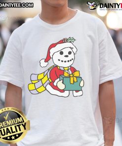 Cute Santa snowman Christmas T-shirt featuring festive design, perfect for holiday celebrations and winter wear.