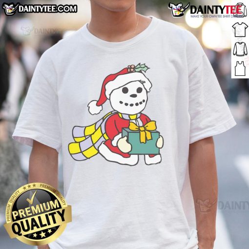 Cute Santa snowman Christmas T-shirt featuring festive design, perfect for holiday celebrations and winter wear.