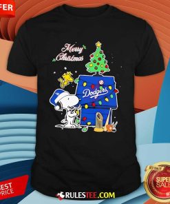 Cute Snoopy Woodstock Merry Christmas Los Angeles Dodgers T-Shirt