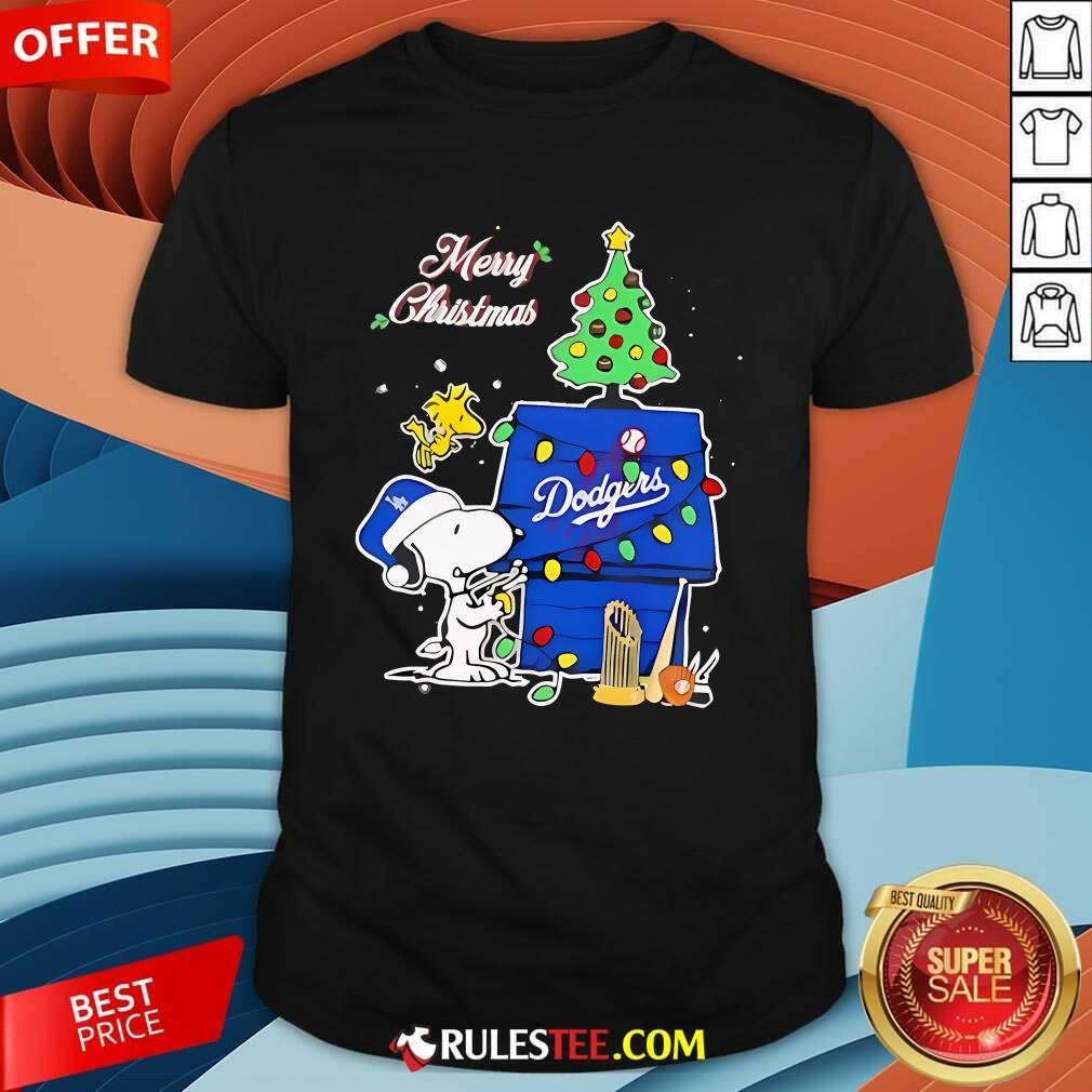 Shirt Cute Snoopy Woodstock Merry Christmas Los Angeles Dodgers T-Shirt