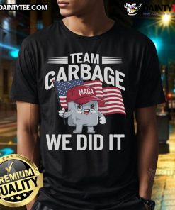 Alt Text: Cute Trump 2024 Team Garbage Victory T-Shirt featuring Trump 47th President design in vibrant colors.