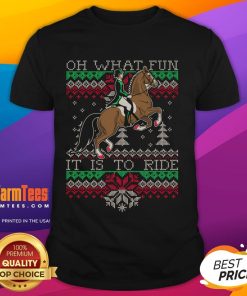 Cute Ugly Christmas Dressage Horse Riding T-Shirt featuring festive designs and a playful horse graphic.