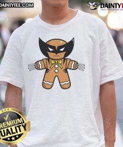 Alt Text: Cute Wolverine Gingerbread Wolvy T-Shirt featuring a playful gingerbread design of Wolverine for festive fans.