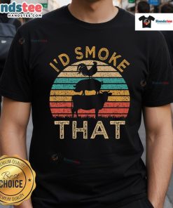 Funny BBQ 'I'd Smoke That' retro grilling t-shirt design featuring a sunset and barbecue graphics.