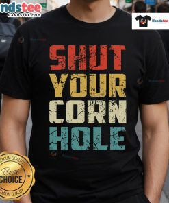 Funny Bean Bag Toss Cookout Retro T-Shirt featuring 'Shut Your Cornhole' design, perfect for summer BBQs and outdoor games.