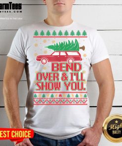 Funny Bend Over And I'll Show You Christmas couple matching family T-shirt featuring playful holiday design and festive colors.