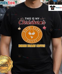 Funny Bikini Beans Coffee Christmas T-Shirt featuring a humorous design for festive coffee lovers.