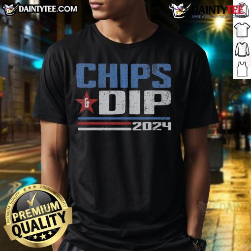 Funny Chips And Dip 2024 Election Parody T-Shirt featuring humorous graphics on a vibrant tee for election season.