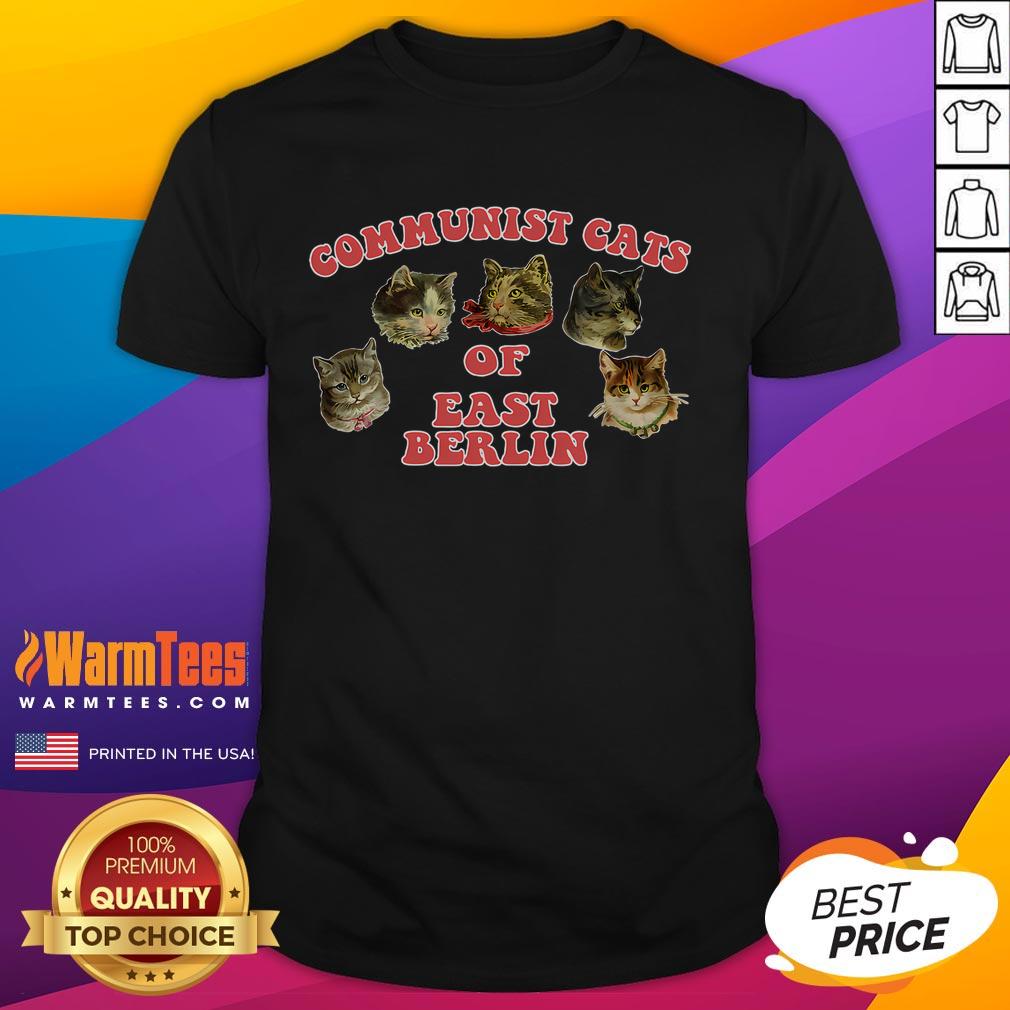 Funny Communist Cats Of East Berlin Kitten T Shirt Funny Communist Cats of East Berlin Kitten T-Shirt featuring playful kittens in a retro communist theme.