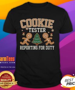 Funny Cookie Tester Reporting For Duty Christmas T-Shirt with festive graphics and playful design for holiday celebrations.