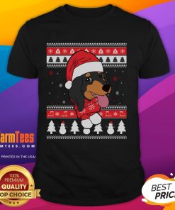 Funny Dachshund Dog Ugly Christmas T-Shirt featuring a playful dachshund in a festive design, perfect for holiday cheer.