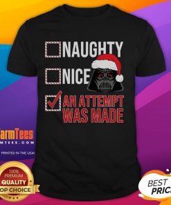 Funny Darth Vader Christmas Checklist T-Shirt featuring humorous holiday graphics and iconic Star Wars character design.