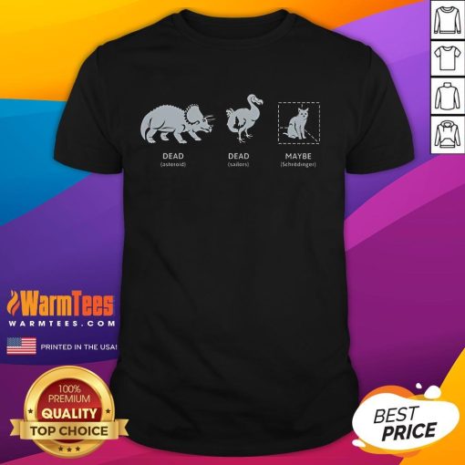 Funny Dead Dead Maybe Cat T-Shirt featuring a quirky cat graphic, perfect for cat lovers with a sense of humor.