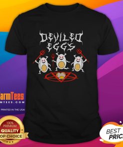 Funny Deviled Eggs Thanksgiving T-Shirt featuring a humorous egg graphic, perfect for festive gatherings and holiday celebrations.