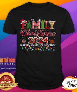 Funny Family Christmas 2024 matching T-shirts featuring Santa and Elf designs for a festive holiday squad look.