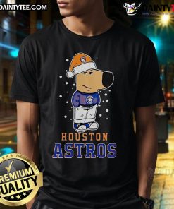 Alt Text: Funny chill guy wearing a Houston Astros Christmas T-Shirt, spreading holiday cheer and team spirit.