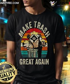 Funny 'Make Trash Great Again' Trump raccoon T-shirt featuring a humorous design with a cartoon raccoon and vibrant colors.