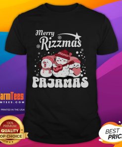 Funny Merry Riz Mas Snowmans School Christmas Santa T-Shirt featuring playful snowmen and festive graphics for holiday cheer.