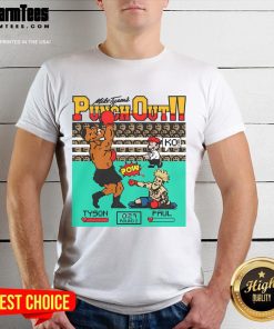 Alt Text: Funny Mike Tyson's Punchout pixel retro T-shirt featuring vibrant graphics of Mike Tyson in a vintage arcade style.