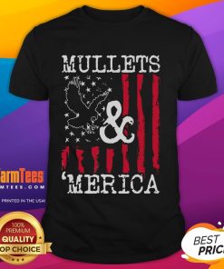 Funny mullets and Merica USA flag t-shirt featuring a playful design celebrating American pride and humor.