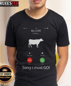 Funny My Cow Is Calling Farmer T-Shirt design featuring a playful cow graphic, perfect for farming enthusiasts.