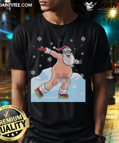 Funny Naked Santa Claus ice skating on a nude ugly Christmas t-shirt design, perfect for holiday humor and festive fun.