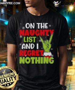 Funny Naughty List Family Christmas Santa T-Shirt featuring playful design and festive colors for holiday cheer.