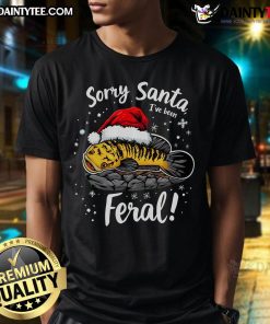 Funny Northern Snakehead 'Sorry Santa, Ive Been Feral' Christmas T-Shirt design featuring a playful fish graphic.