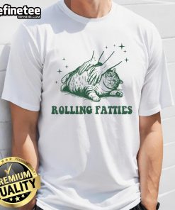 Funny Rolling Fatties Cat T-Shirt featuring a cute cat design, perfect for cat lovers and humorous fashion enthusiasts.
