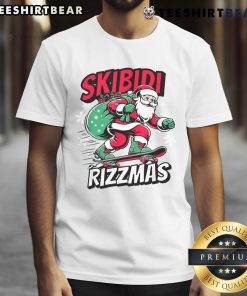 Funny Skibidi Rizzmas T-Shirt featuring an inappropriate Santa face design for a humorous Christmas vibe.